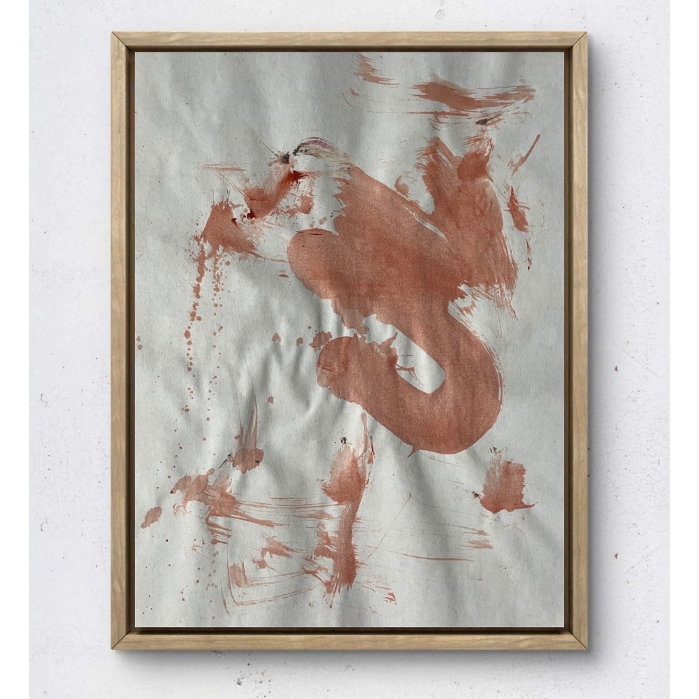 Original Abstract Terracotta Ink Painting on Paper 8.5x11 Minimalist Wall Art